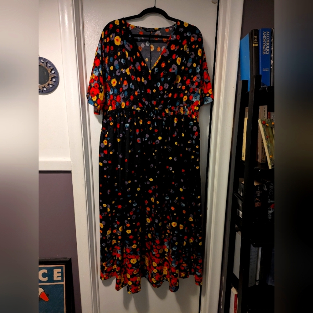 BloomChic Black Maxi Dress with Colorful Dots